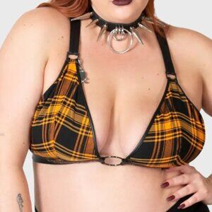 Killstar x Avril Lavigne Plus Size Hate Me Orange Plaid Halter Top 4XL NEW